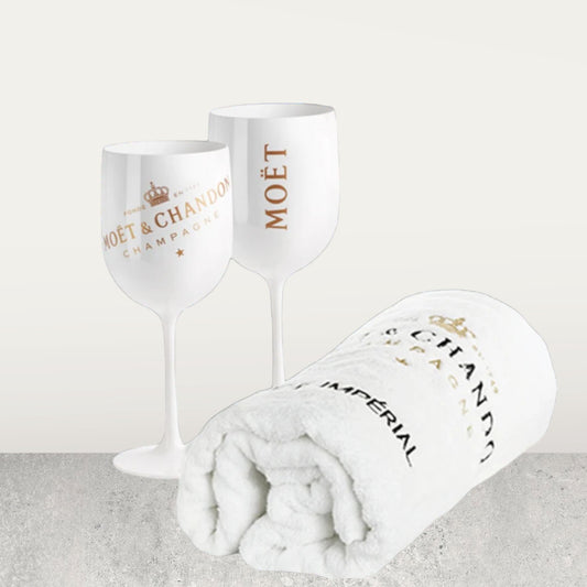 Moët & Chandon Ice Impérial Beach Set - Luxury White Plush Towel and 2 White